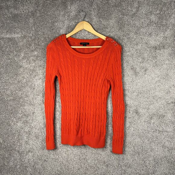 Banana Republic Sweater Womens XS Red Cable Knit Long Sleeve Scoop Neck Pullover - Picture 1 of 12